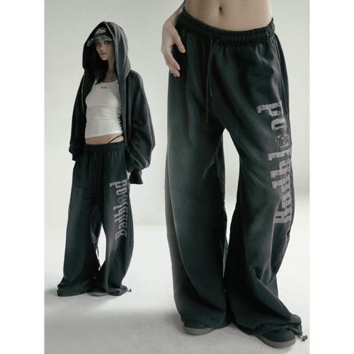 Badblood重磅水洗做舊印花衛褲寬松高街辣妹跳舞闊腿褲拖地長褲子