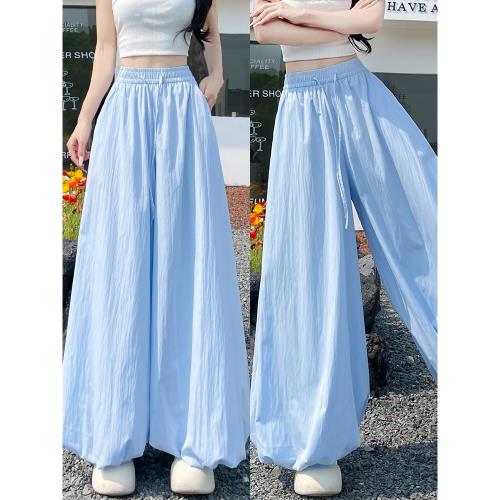 藍色花苞裙褲女夏季薄款高腰顯瘦速干燈籠褲小個子寬松休閑闊腿褲