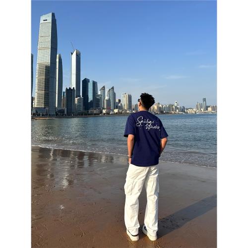 SANBAI 叁佰【珠帆工裝褲】白色帆布牛仔褲男士休閑百搭直筒長褲