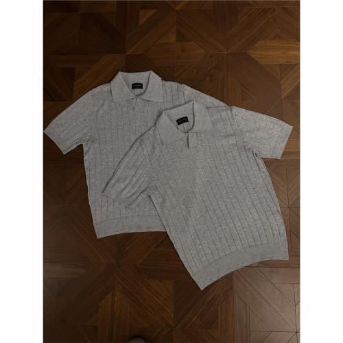 RTIMFD灰色高知識分子坑條透氣V領Polo短袖老錢風翻領cleanfitT恤