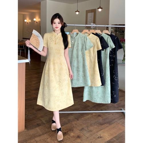 大碼女裝2025年夏季新款復古設計感新中式旗袍長短款國風連衣裙潮