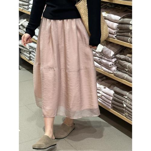 粉色雪紡半身裙女春夏新款胖妹妹大碼梨形身材高腰a字蓬蓬紗裙子