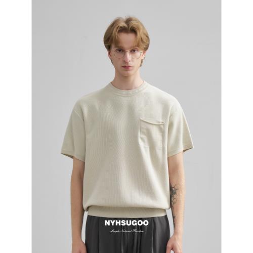 南乙NYHSUGOO 雙層透氣針織短袖T恤男夏季清涼寬松收腰體恤衫3633