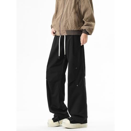 邁特優美式潮牌防水傘兵褲褶皺工裝褲子男生寬松闊腿休閑加絨長褲