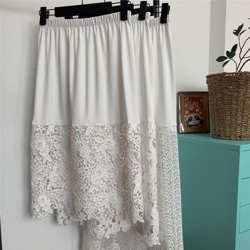 新款蕾絲佩長T旗袍中長款夏季安全裙防透半身裙白色內襯裙半身裙