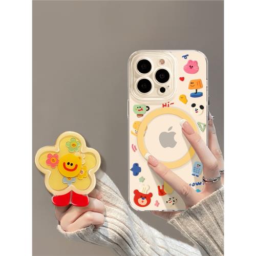 優思頓適用蘋果16promax手機殼磁吸帶支架iphone16新款15p量尺小貓14p可愛13全包防摔12透明max高級感16pro套