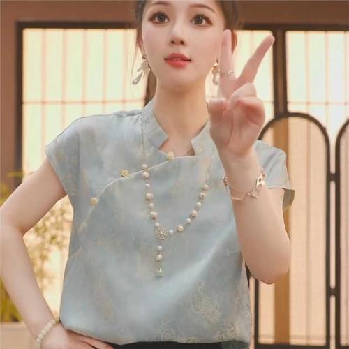小眾獨特別致絕美上衣新中式女裝2025夏裝國風盤扣粉色短袖襯衫女