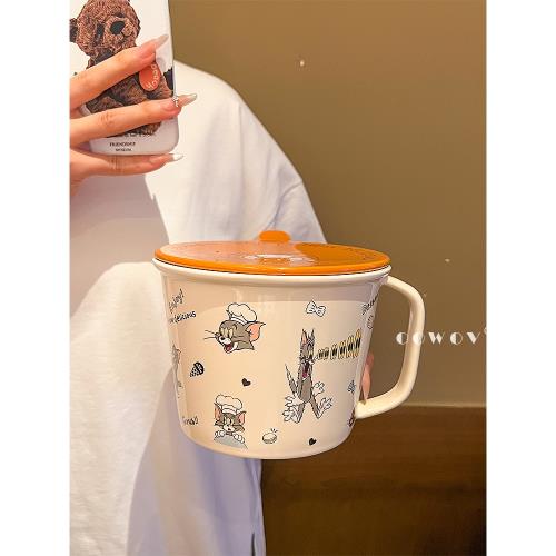 貓和老鼠陶瓷泡面碗帶蓋家用2025款高顏值情侶湯碗宿舍生日禮物品