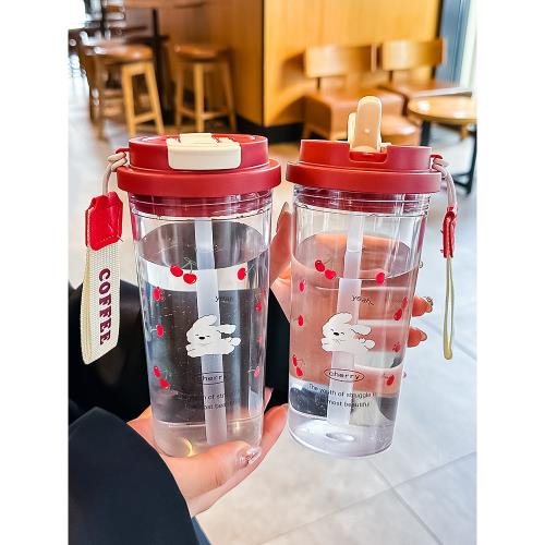 吸管水杯女高顏值2025新款大容量辦公室咖啡杯耐高溫雙飲塑料杯子