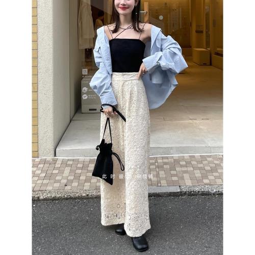 hi* 客戶定織面料 精致溫柔 刺繡盤花 直筒休閑褲