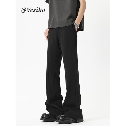 美式黑色垂感微喇西褲男夏季薄款vibe高街休閑長褲潮牌冰絲直筒褲