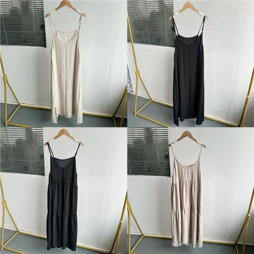 B2-168夏季肌理感吊帶裙法式甜美簡約時尚寬松慵懶純色長裙H25-6