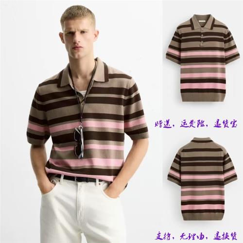 2025夏季新品男裝棉質寬松條紋提花針織POLO衫短袖T恤上衣0506412