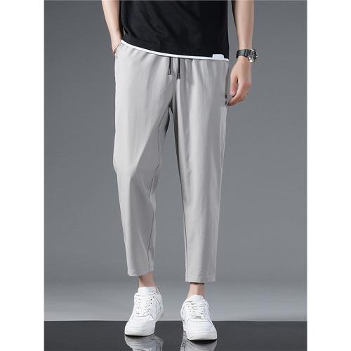 冰絲垂感大碼夏季新款休閑運動九分褲直筒彈力寬松涼感直筒錐形褲