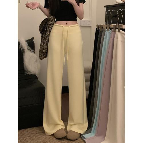 百搭松緊腰拖地褲夏季女裝2025新款簡約新款抽繩系帶休閑褲闊腿褲