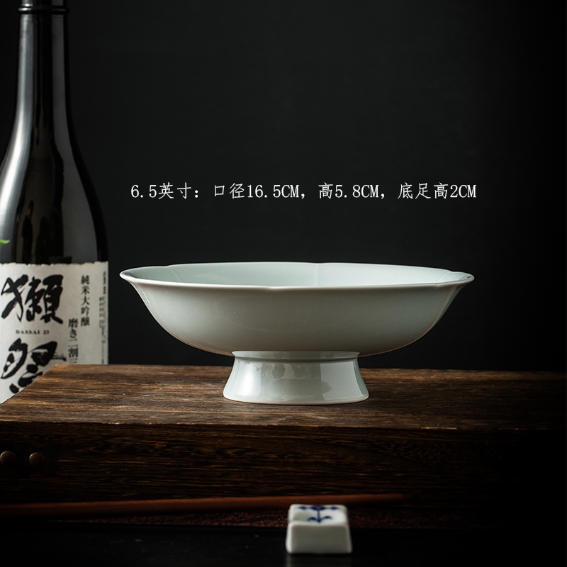 景德鎮仿宋天青荷花高腳碗家用葵口高腳果盤商用特色宋宴陶瓷餐具|磁碟