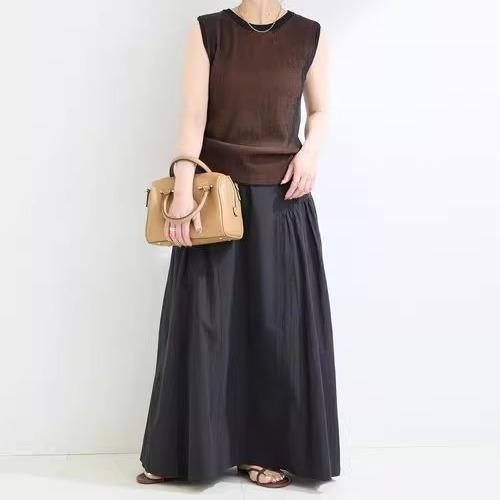 bc 夏季新款 設計感分割剪裁褶皺A字高腰寬松半身裙女