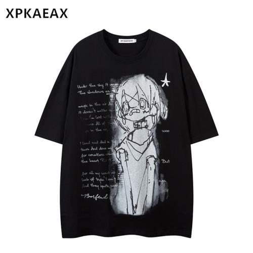 XPKAEAX原創潮牌圓領五分袖動漫卡通美式高街2025夏季新款半袖T恤