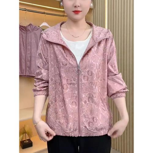 2025新款高定雙喜花羅防曬衣中老年人夏季連帽外套媽媽夏裝長袖薄