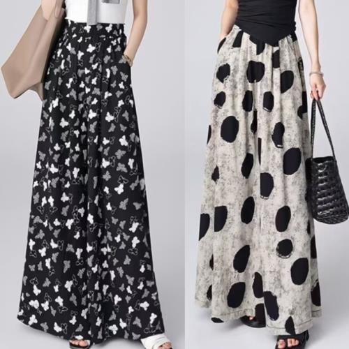 雪紡沙灘裙褲2025夏季新款高腰顯瘦防曬褲寬松九分/長褲休閑女褲