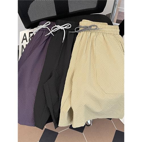 薄款泡泡冰絲速干短褲男生直筒2025夏季透氣沙灘休閑抽繩五分褲子