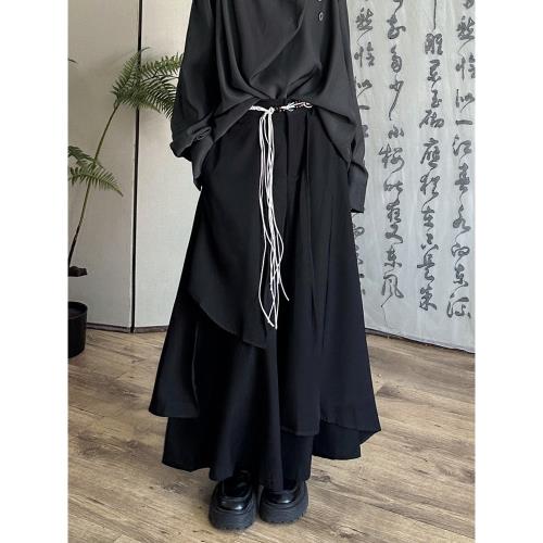 (免運)地心引力新中式 復古疊層男女不規則闊腿裙褲寬松西褲