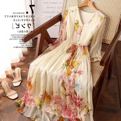 (免運)清倉撿漏~專柜撤柜高端真絲連衣裙女夏季氣質減齡大牌桑蠶絲裙子