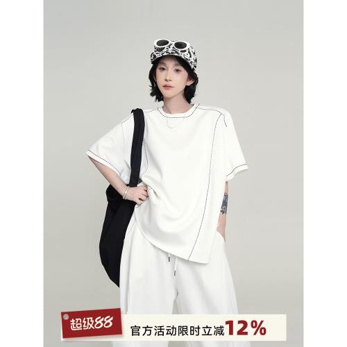 (免運)吳童童設計感寬松圓領短袖T恤女夏季韓系高級感顯瘦休閑半袖上衣