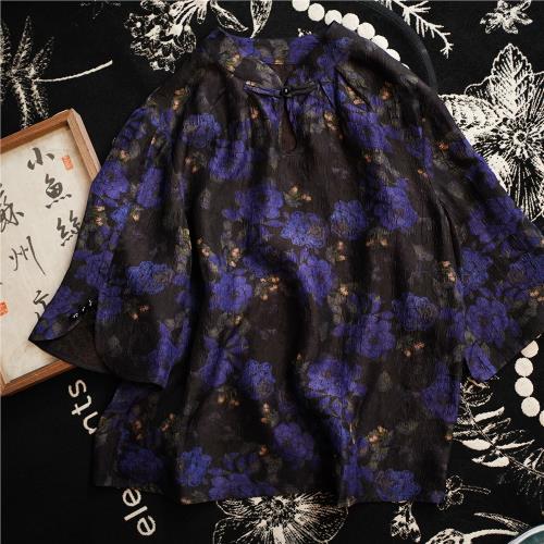 (免運)冠樂皺紫玫瑰100桑蠶絲香云紗38姆米上衣