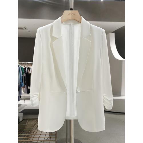 (免運)白色韓系減齡薄款西裝外套女2025新款夏季垂墜感今年流行醋酸西服