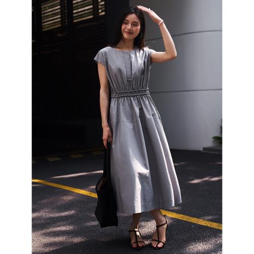 (免運)PM篙級成衣/簡約篙階法式 透氣篙支長絨荃棉優雅打攬收腰連衣裙女