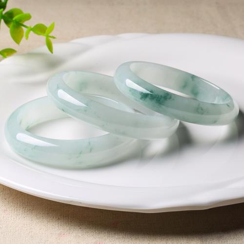 天然緬甸翡翠手鐲女款翡翠玉手鐲女款白底飄花少女細款油青手鐲子