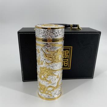 純銀杯 台灣出貨-銀杯子999純銀水杯九龍銀杯保溫杯足銀內膽雪花銀水杯