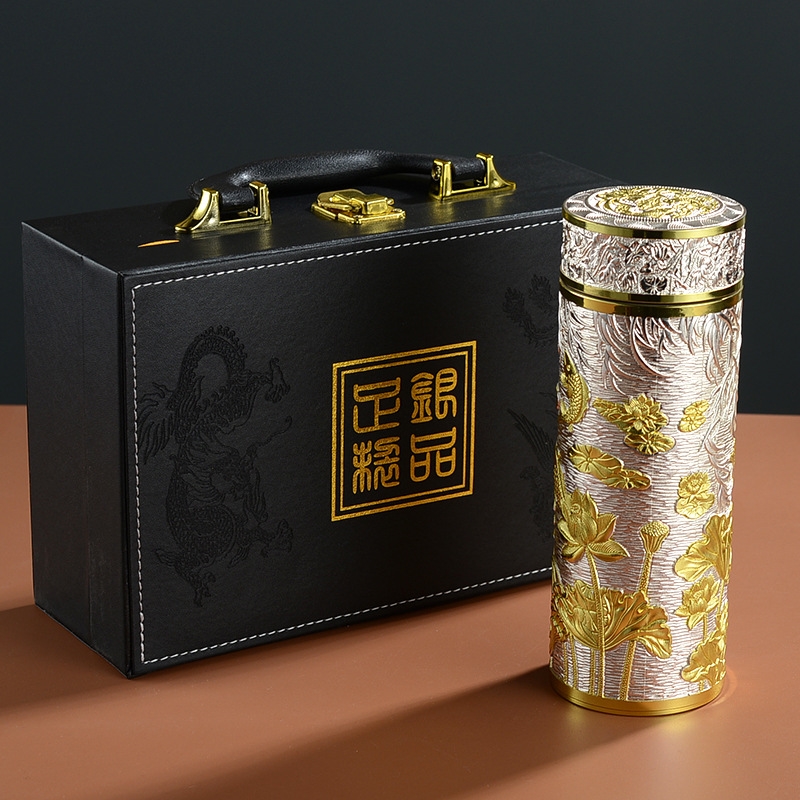 銀杯保溫杯水杯銀杯子9999純銀杯純銀水杯銀杯子九龍杯百福龍鳳杯|保溫