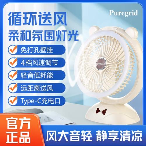 桌面風扇宿舍家用落地辦公室空氣循環扇廚房壁掛式床上帶燈充電款
