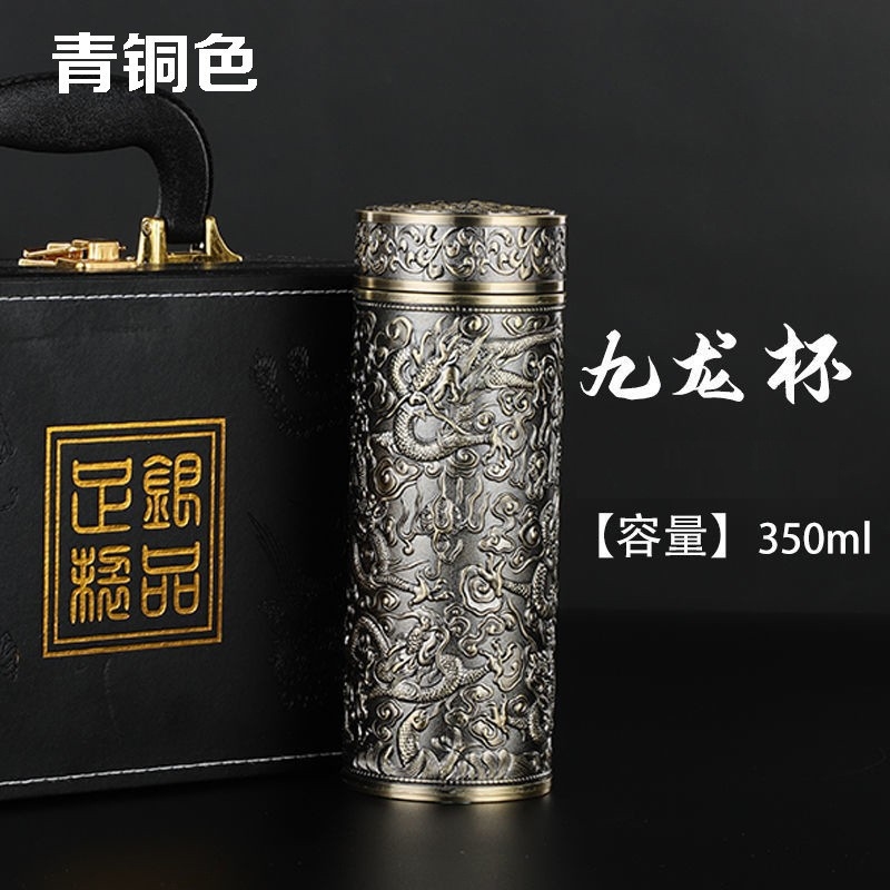 純銀製盃 銀杯保溫杯水杯銀杯子9999純銀杯純銀水杯銀杯子九龍杯百福龍鳳杯|保溫