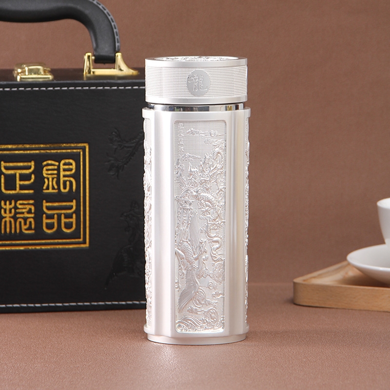 銀杯保溫杯水杯銀杯子9999純銀杯純銀水杯銀杯子九龍杯百福龍鳳杯|保溫