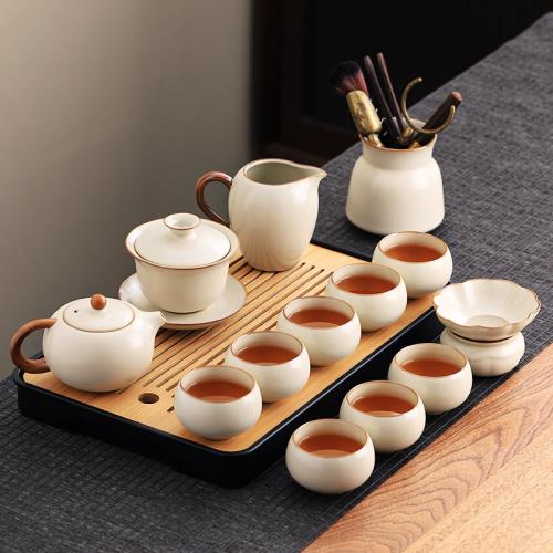 汝窯功夫茶具套裝家用2025新款辦公室喝茶泡茶蓋碗茶壺茶杯子套裝|茶具
