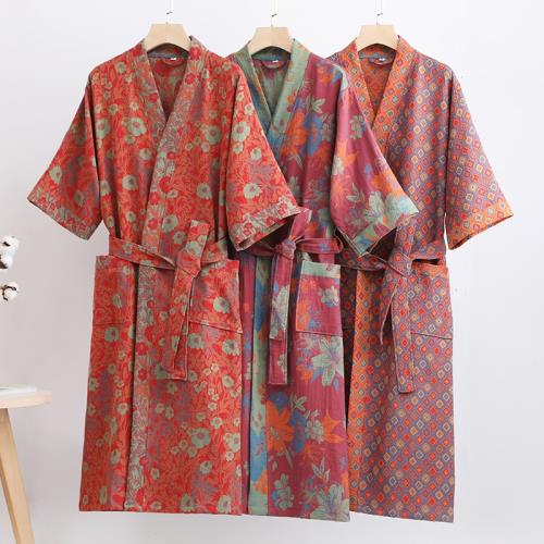 純棉雙層紗布浴袍a類春夏薄款睡衣家居服睡袍情侶款吸水速干浴衣|人造纖維製|ETMall東森購物網