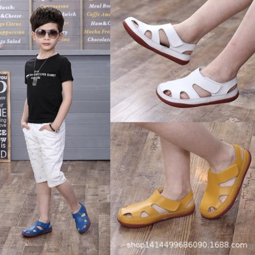 牛皮男童涼鞋包頭夏季款透氣軟底防滑兒童涼鞋皮面女童沙灘鞋批發