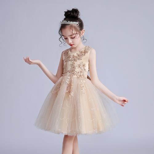 女童短款夏婚紗禮服裙蓬蓬網紗公主裙中大童裝女童六一兒童演出服
