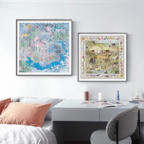 愛馬仕絲巾掛畫藝術畫客廳沙發背景墻裝飾畫輕奢藝術臥室玄關壁畫