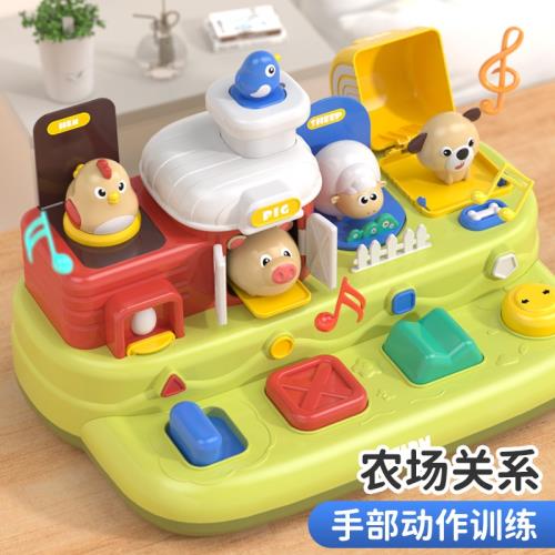 跨境 聲樂農場因果關系音樂躲貓貓彈出式蒙氏早教鍛煉益智玩具