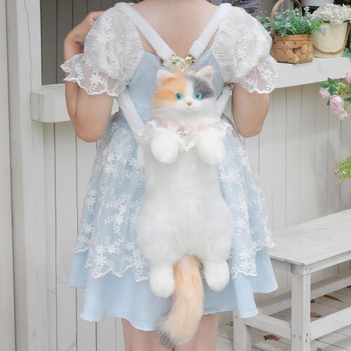 工廠直銷三花貓咪背包仿真雙肩包包毛絨玩偶可愛公仔玩具生日禮物