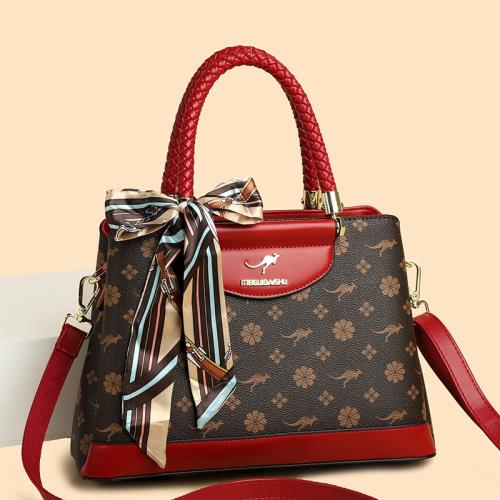 老花女包送媽媽2023新款中年女士百搭手提單肩斜挎包托特包綁絲帶