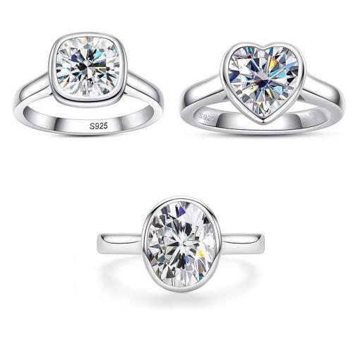 跨境s925純銀莫桑石愛心戒指蛋形2克拉高級感簡約指環時尚手飾品