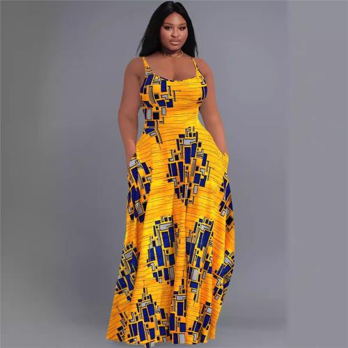 2024夏季跨境T恤歐美嘻哈系列數碼3D印花女士街頭大碼吊帶連衣裙