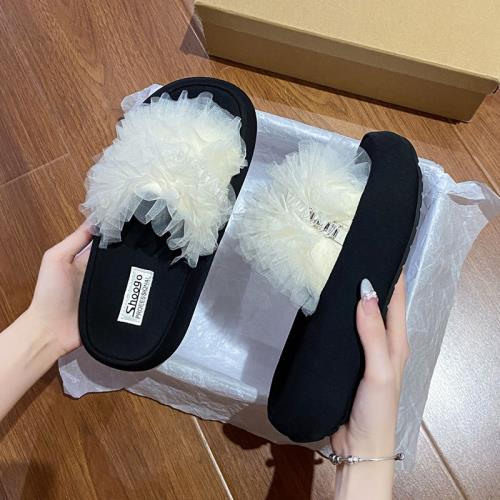 時尚網紗厚底涼拖鞋女2025夏季新款韓版軟底輕便百搭一字拖鞋ins