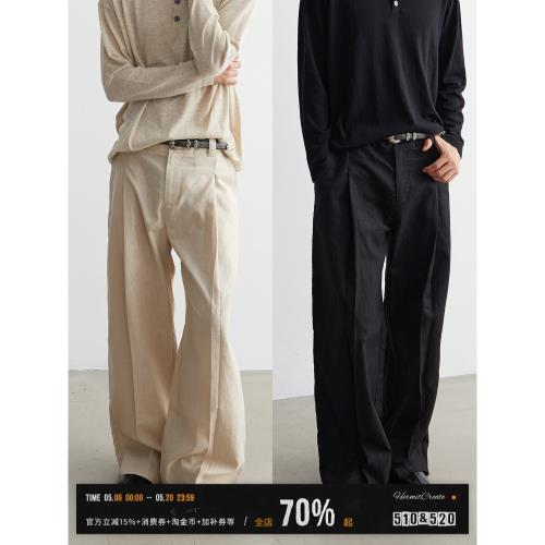 HC/HermitCreate雙色打褶棉麻西褲 松弛慵懶老錢基礎百搭Cleanfit
