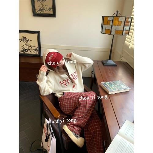 周怡彤針織開衫女秋季新款雙拉鏈小眾設計字母繡花連帽長袖外套